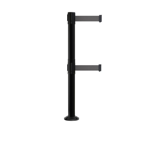 Montour Line Stanchion Dual Belt Barrier Fixed Base Black Post 11ft.Dk Gry Belt MX630DF-BK-DGY-110